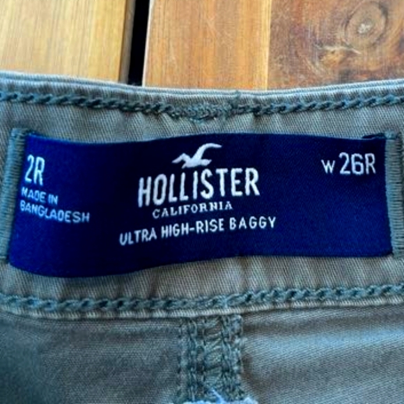 Hollister Womens Ultra High Rise Baggy Olive Green Cargo Pocket Pants Size 2R - Picture 5 of 5